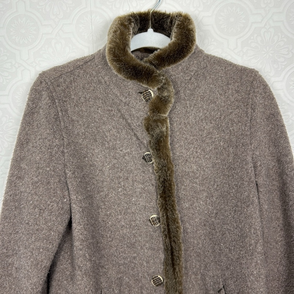 J Jill Vintage Wool Coat Jacket Taupe Fur Natural Organic XS Pea Coat Warm - Picture 2 of 9